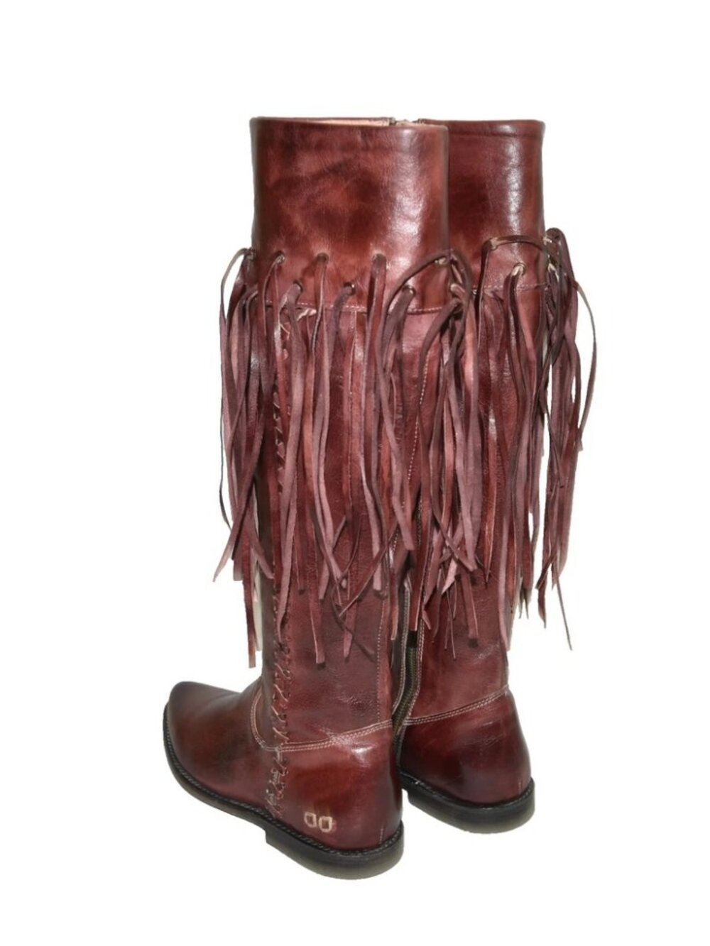 New Bed Stu Hoplia Fringe Trim Riding Boot Scarlett Red Leather Size 8.5 DD18 - Picture 3 of 8